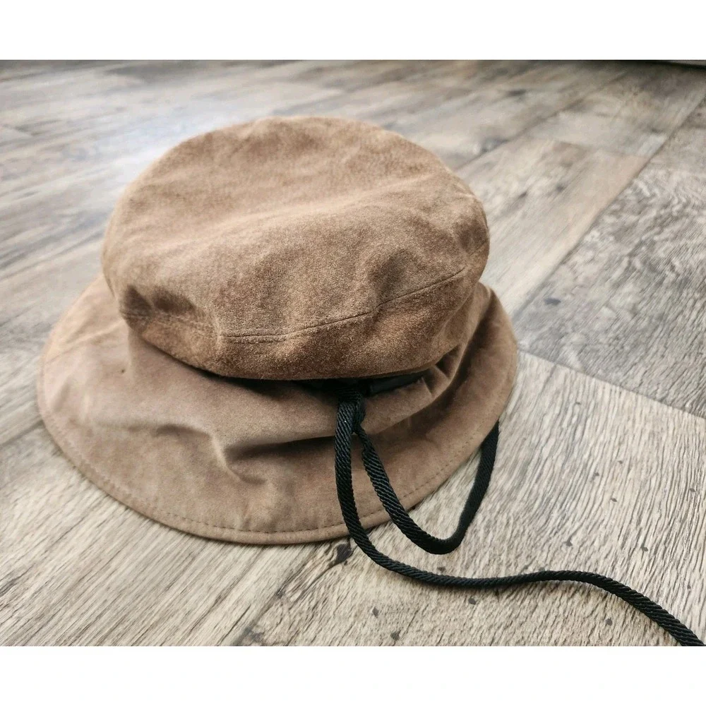 Vintage Eric Javits Packable Bucket Hat Suede Brown One Size Water Repellent - Picture 2 of 11